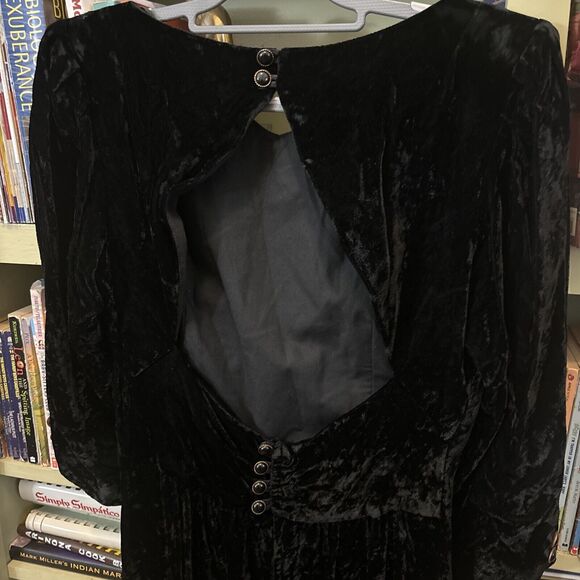 Stunning Crushed Velvet Black Open Back Dress Vintage 80s Midi Elegant Lined M - Picture 3 of 6